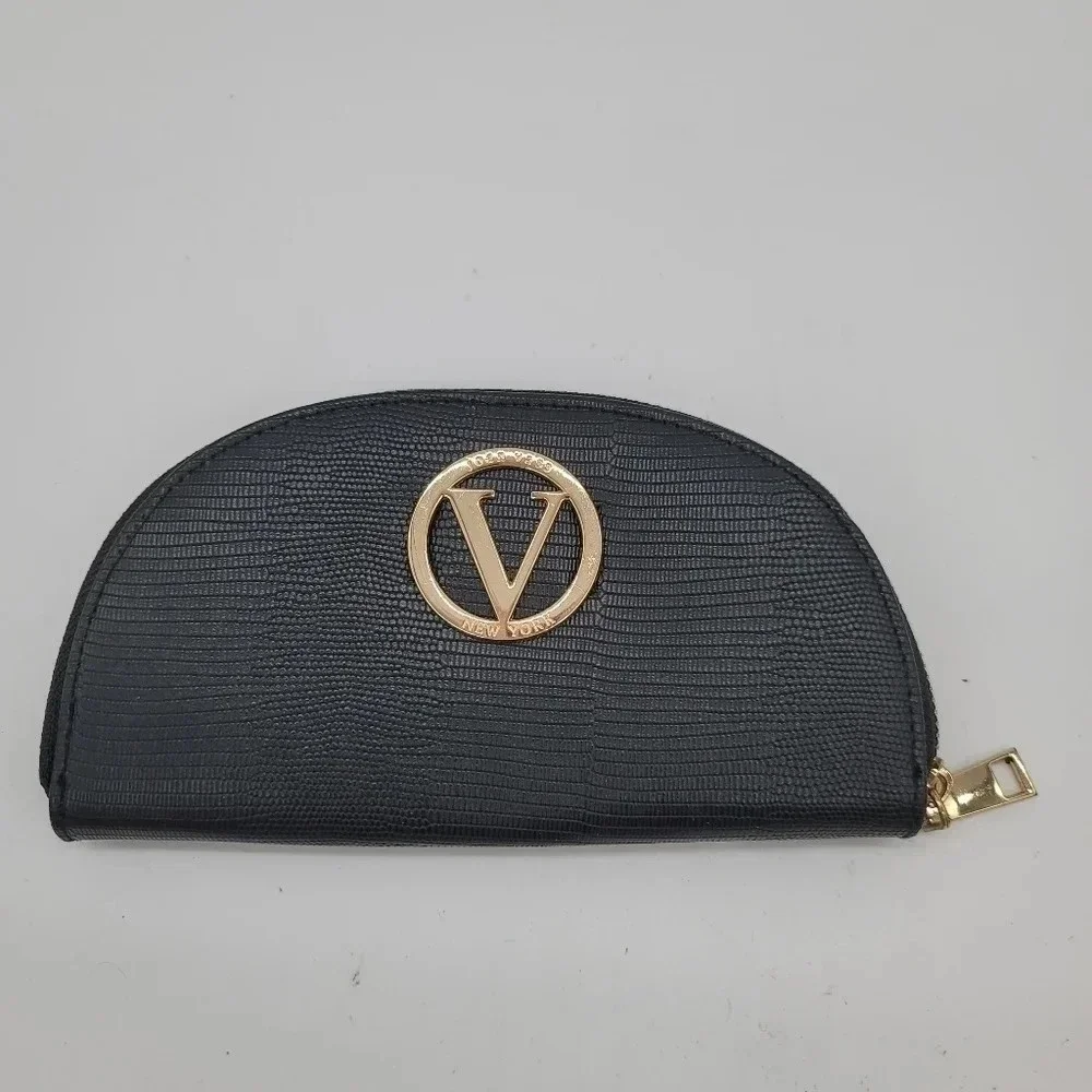 Joan Vass New York Black Lizard Embossed Wallet Gold